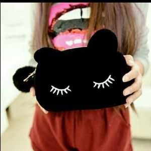 Adorable black kitty cat make up bag~